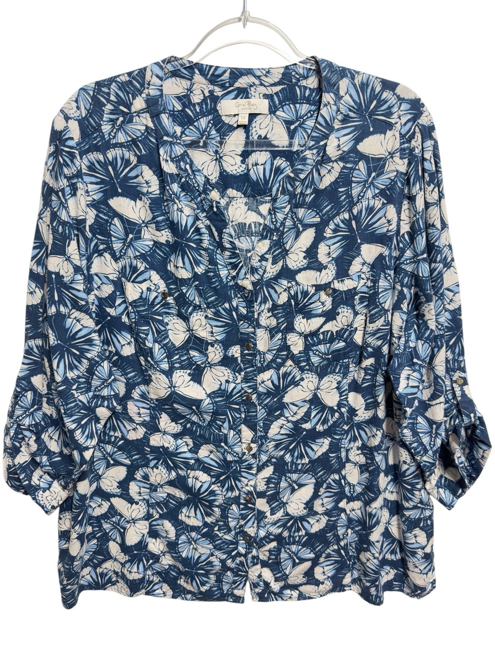 Linen Cotton Knit Butterfly Twill Chambray Tunic Shirt Blouse